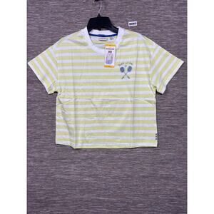 Scotch & Soda Boxy T Shirt Womens Size M Yellow Striped Tennis Logo Short Sleeve